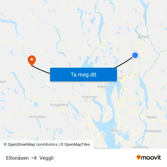 Eltonåsen to Veggli map