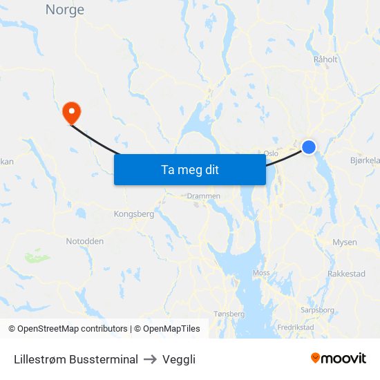 Lillestrøm Bussterminal to Veggli map