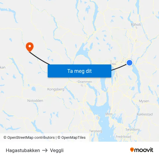 Hagastubakken to Veggli map