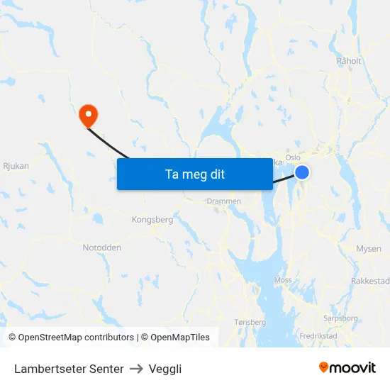 Lambertseter Senter to Veggli map