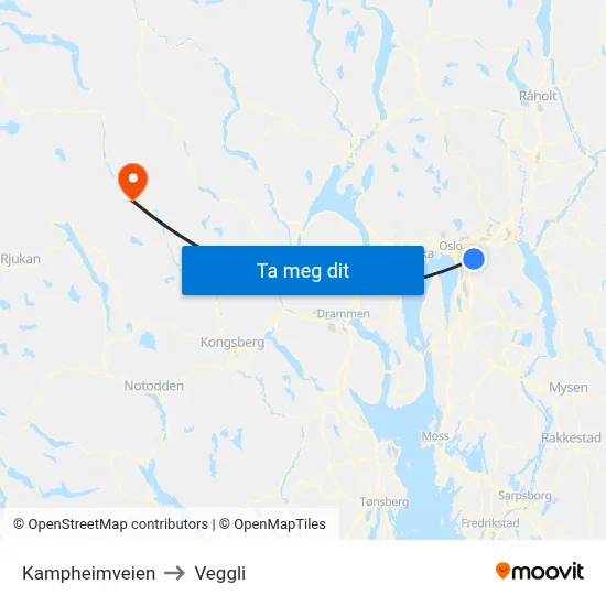 Kampheimveien to Veggli map
