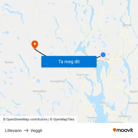 Lillevann to Veggli map