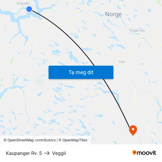Kaupanger Rv. 5 to Veggli map