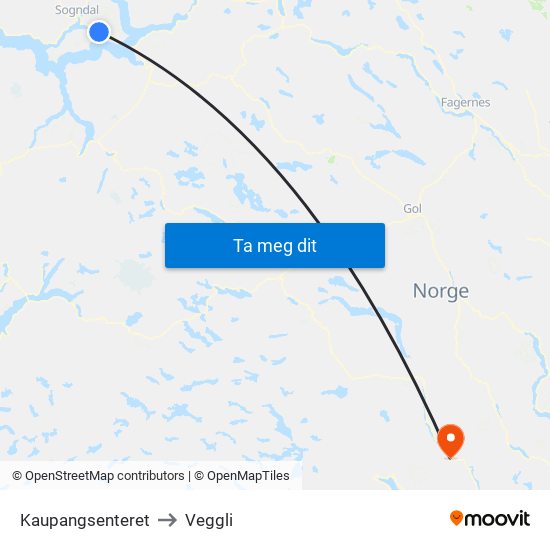 Kaupangsenteret to Veggli map