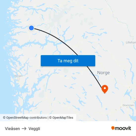 Vieåsen to Veggli map