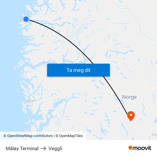 Måløy Terminal to Veggli map