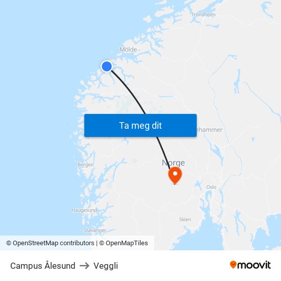 Campus Ålesund to Veggli map