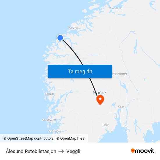 Ålesund Rutebilstasjon to Veggli map