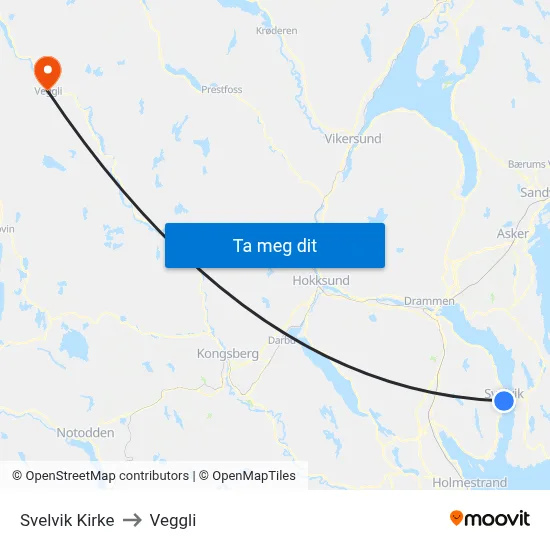 Svelvik Kirke to Veggli map
