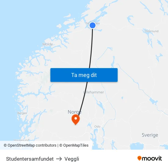 Studentersamfundet to Veggli map
