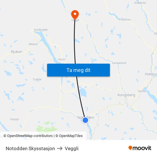 Notodden Skysstasjon to Veggli map