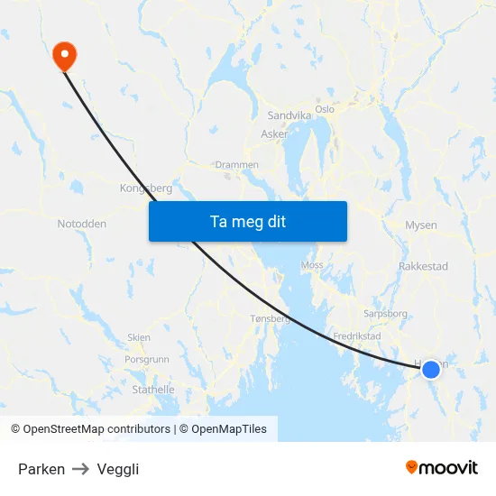 Parken to Veggli map