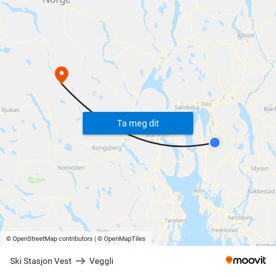Ski Stasjon Vest to Veggli map