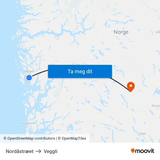 Nordåstræet to Veggli map