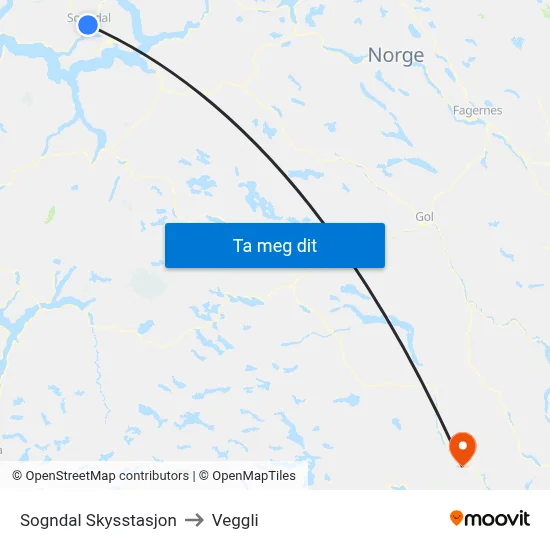 Sogndal Skysstasjon to Veggli map