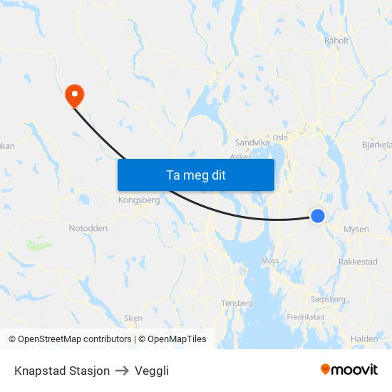Knapstad Stasjon to Veggli map