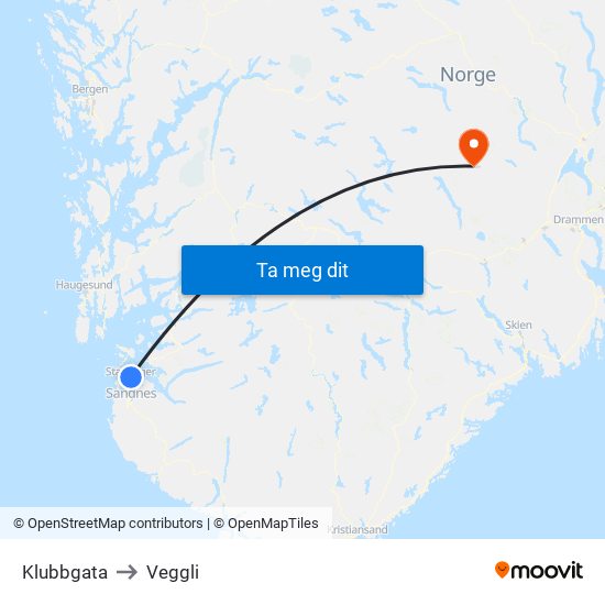 Klubbgata to Veggli map