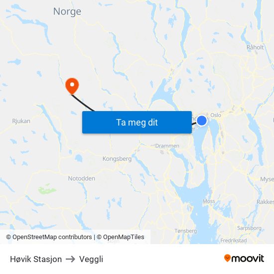 Høvik Stasjon to Veggli map