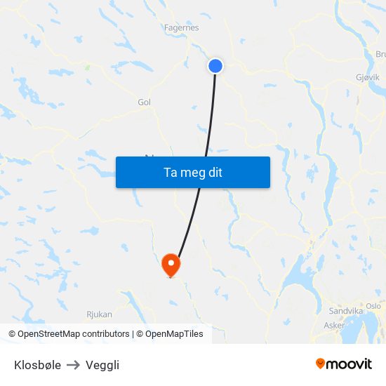 Klosbøle to Veggli map