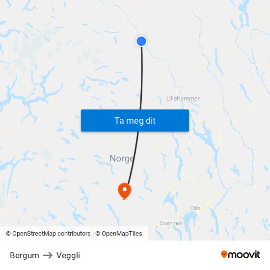 Bergum to Veggli map