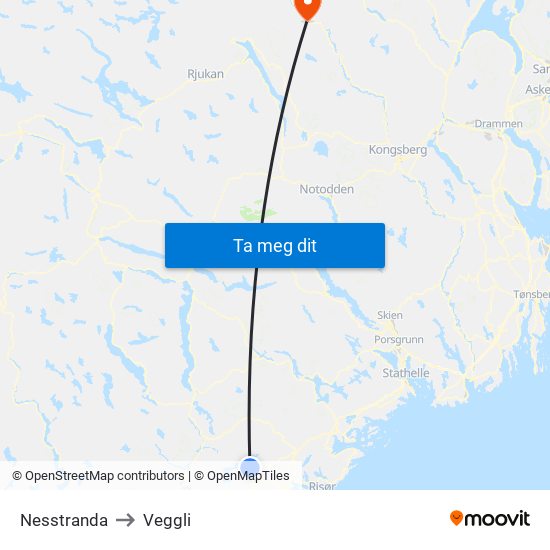 Nesstranda to Veggli map