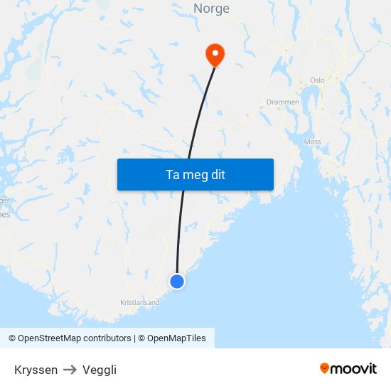 Kryssen to Veggli map