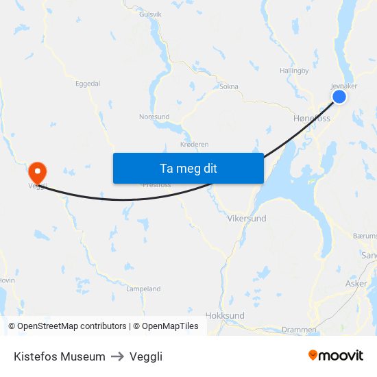 Kistefos Museum to Veggli map