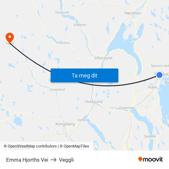 Emma Hjorths Vei to Veggli map