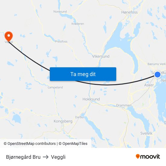 Bjørnegård Bru to Veggli map