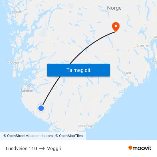 Lundveien 110 to Veggli map