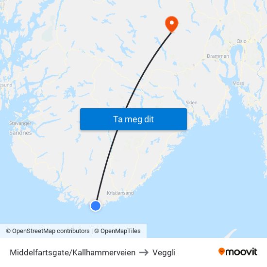 Middelfartsgate/Kallhammerveien to Veggli map