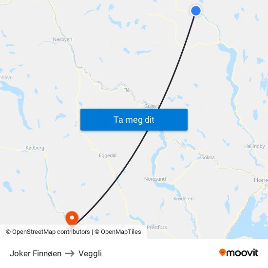 Joker Finnøen to Veggli map