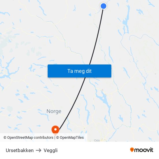 Ursetbakken to Veggli map