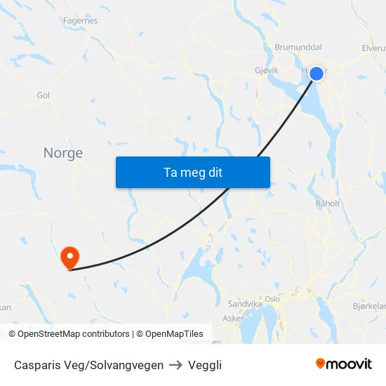 Casparis Veg/Solvangvegen to Veggli map