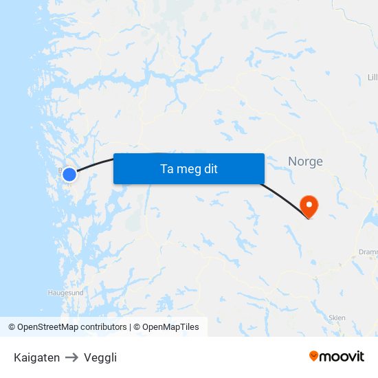 Kaigaten to Veggli map