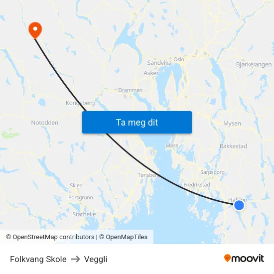 Folkvang Skole to Veggli map
