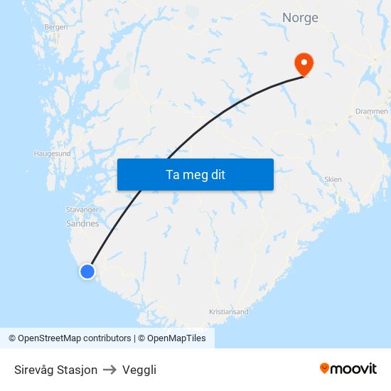 Sirevåg Stasjon to Veggli map