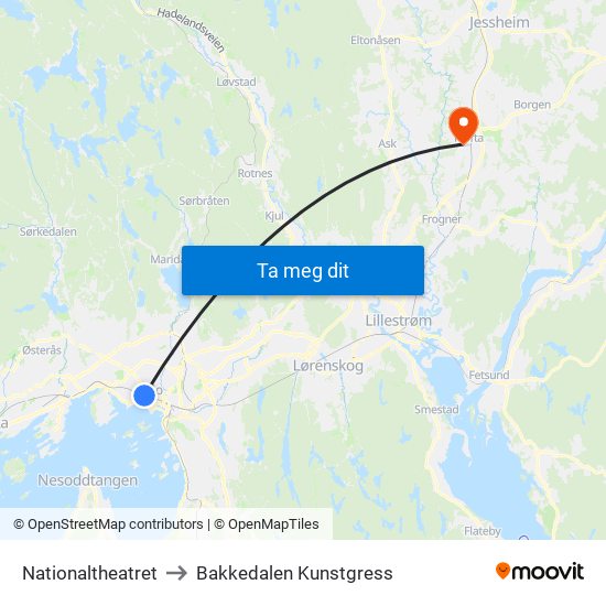 Nationaltheatret to Bakkedalen Kunstgress map