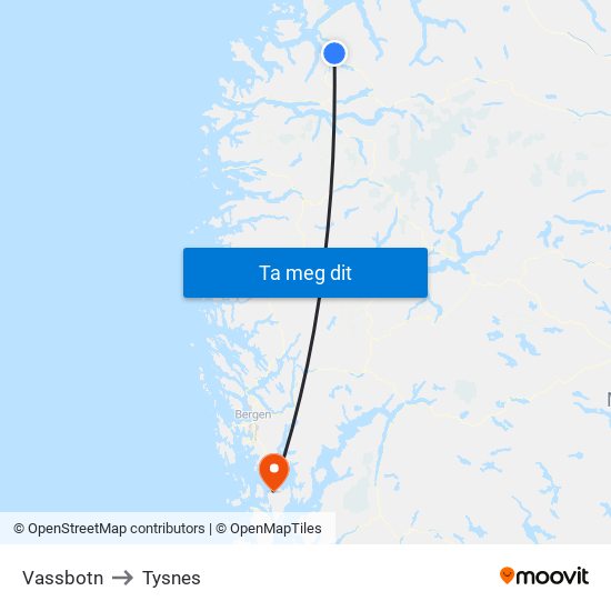 Vassbotn to Tysnes map