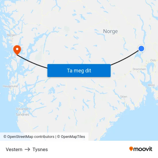 Vestern to Tysnes map