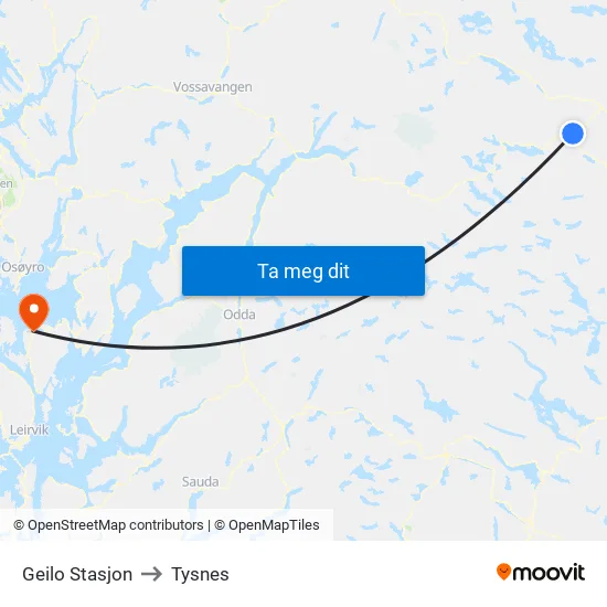 Geilo Stasjon to Tysnes map