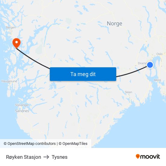 Røyken Stasjon to Tysnes map