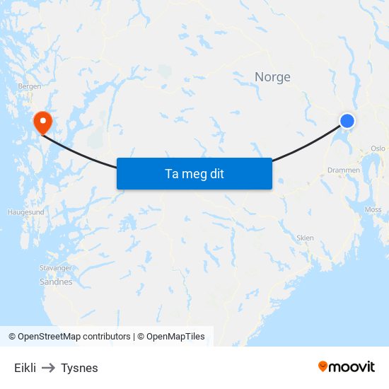 Eikli to Tysnes map