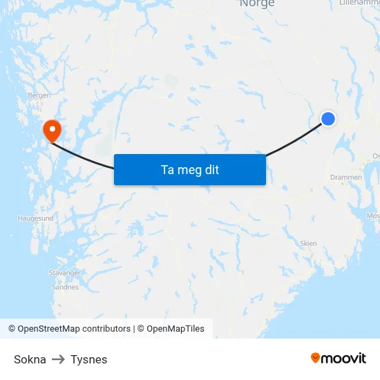 Sokna to Tysnes map