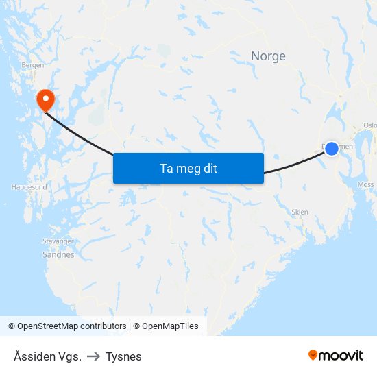 Åssiden Vgs. to Tysnes map