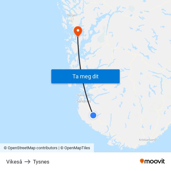 Vikeså to Tysnes map