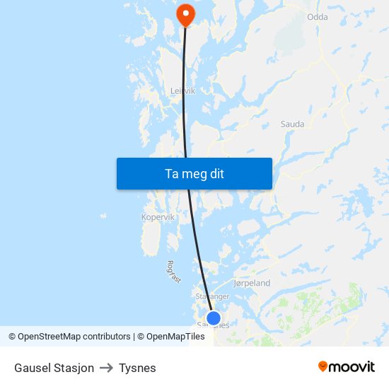 Gausel Stasjon to Tysnes map