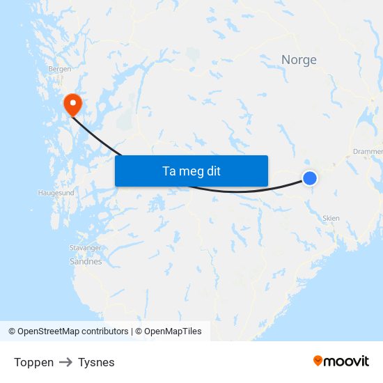 Toppen to Tysnes map