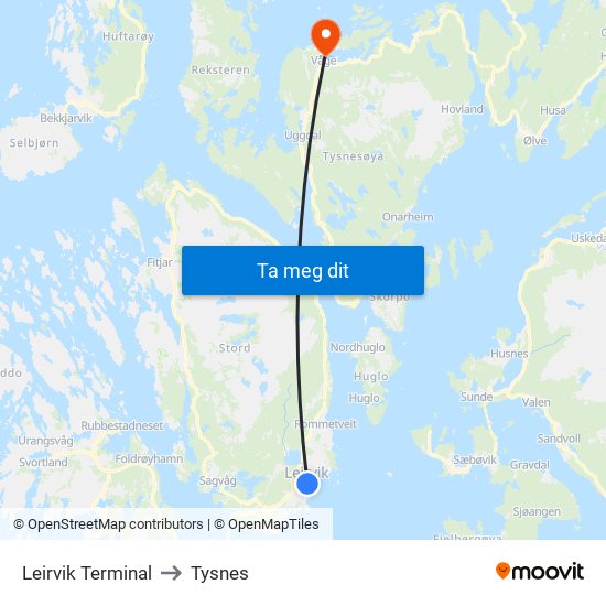 Leirvik Terminal to Tysnes map