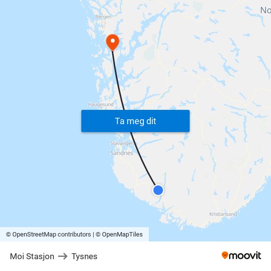 Moi Stasjon to Tysnes map